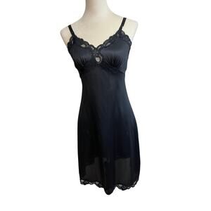 Vintage Gilead Black Nylon Lace Slip Dress Size 32 | USA Made | 80s 90s Y2K